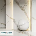 Illuminated Marble Wall Elements With Golden Veins And White Sphere Decor