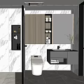 Modern Bathroom Interior With Marble Walls Glass Shower Wooden Cabinets And Smart Toilet