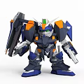 Mechanical Robot Model with Blue and Orange Design Displayed in Technology Exhibition Hall