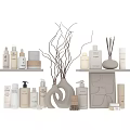 White Tone Bathroom Accessories With Skincare Bottles Diffusers And Decorative Storage 3d model