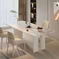 Modern Study Room Interior With White Marble Desk Beige Chairs And Wall Art