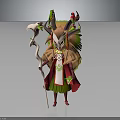 Vibrant Mythical Character With Creature Inspired Horns Nature Themed Attire And Curved Staff