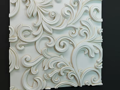 Elegant White Wall With Intricate 3D Relief Floral Scroll Patterns And Carved Details 3d model