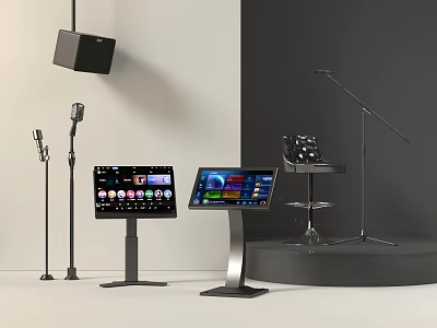 Entertainment Electronics Setup Featuring Microphones Touch Screen Devices Audio Speakers And Stands 3d model