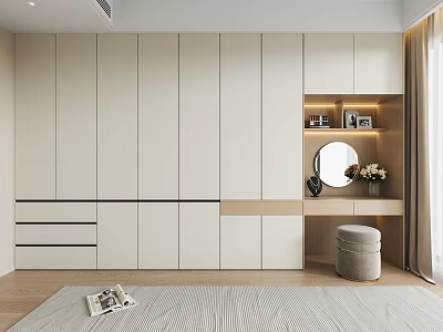 Modern Wardrobe Interior Design With Light Wood Cabinets Drawers And Mirror 3d model