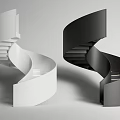 Modern Spiral Staircase Design With White And Black Sleek Curved Structure