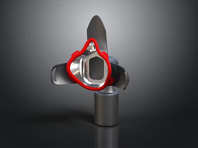 Stainless Steel Mechanical Tool With Red Ring Triangular Blades And Base 3d model