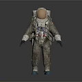 Man in Full Astronaut Suit with Helmet Backpack Gloves and Blue Boots