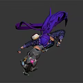 Futuristic Female Character With Purple Long Hair Mechanical Armor And Dynamic Pose
