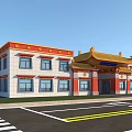 Traditional Ancient Architecture Building With Yellow Roof Red Decorations And White Walls