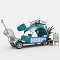 Blue Floral Decorated Mobile Utility Vehicle With Roof Rack And Easel