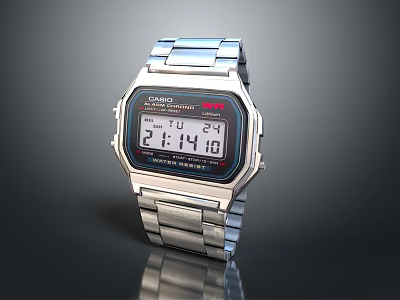 Casio Digital Watch With Silver Metal Band Square Dial Electronic Display Alarm Chrono 3d model