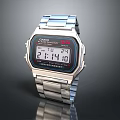 Casio Digital Watch With Silver Metal Band Square Dial Electronic Display Alarm Chrono