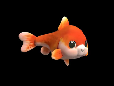 Cute Orange Cartoon Fish With Big Eyes In Aquarium Tank Setup 3d model
