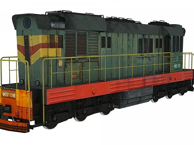 Green and Red Locomotive with Yellow Railings Vintage Metal Body Design 3d model
