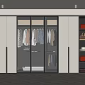 Modern Glass Door Wardrobe Interior With Hanging Clothes Shelves And LED Lighting