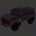 Rugged Military Off Road Vehicle With Armored Body Large Tires And Roof Warning Lights