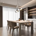 Modern Restaurant Interior Design With Dining Table Chairs Pendant Lights And Ambient Lighting