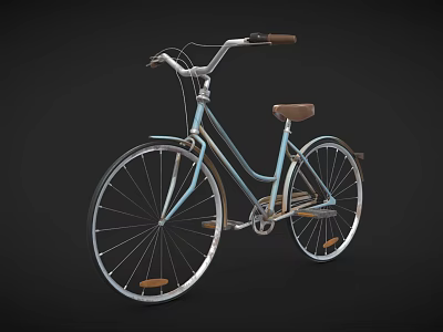 Vintage Bicycle With Light Blue Frame Brown Leather Seat And Chrome Wheels 3d model