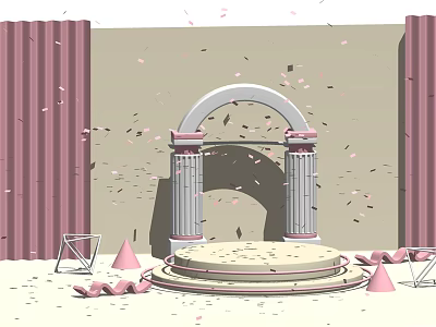 Pink Pillar Archway Circular Stage With Geometric Decorations For Product 3d model