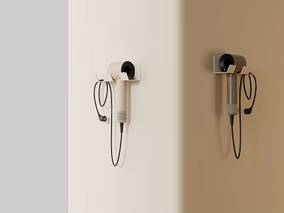 Stylish Wall Mounted Hair Dryers In Light And Dark Tones With Hanging Cords 3d model
