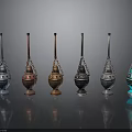 Various Colored Decorative Metal Lanterns With Intricate Designs And Reflections
