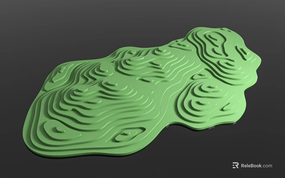 Green Topographic 3D Model With Wavy Texture And Irregular Shape Design 3d model 