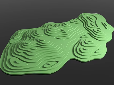 Green Topographic 3D Model With Wavy Texture And Irregular Shape Design 3d model