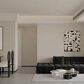 Modern Living Dining Room With Black Sofa Coffee Table And Artwork Decor 3d model