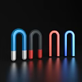 Colorful Decorative Ornament Set with U Shaped Magnets Blue Gray Red on Black Background