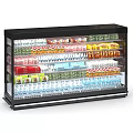 Glass Door Refrigerator Freezer Display Stocked With Various Beverages And Drinks