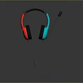 Wired Headphones With Red And Blue Ear Cups Black Headband And Built In Microphone