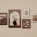 Abstract Paintings On Wall With Multiple Various Designs Vase And Plant Elements 3d model