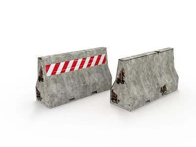 Concrete Road Barriers With Red And White Stripes For Traffic Safety 3d model