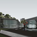 Modern Sales Office Building With Glass Curtain Wall Pool And Landscape Lighting 3d model