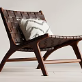 Leisure Chair With Brown Wooden Frame And Woven Design Featuring Decorative Pillow