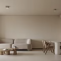 Minimalist Living Dining Room Interior With Beige Sofa Wooden Coffee Table And Dining Chairs