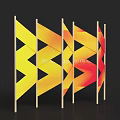 Geometric Pattern Room Divider With Yellow Orange Red Gradient And Wooden Frame