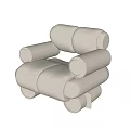 Light Colored Upholstered Single Sofa With Round Arms And Modern Design 3d model