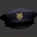 Blue Uniform Hat With Badge Black Brim And Gold Button Detail