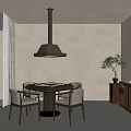 Modern Dining Room Interior With Pendant Light Dining Table Chairs And Large Window View 3d model
