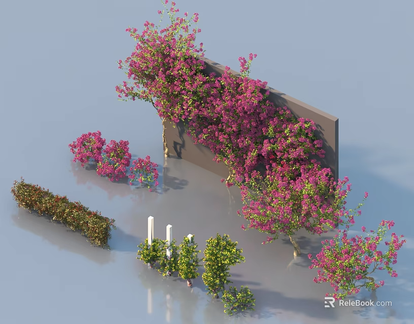 Various Decorative Climbing Vines With Pink Flowers And Green Foliage 3d model 