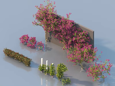 Various Decorative Climbing Vines With Pink Flowers And Green Foliage 3d model