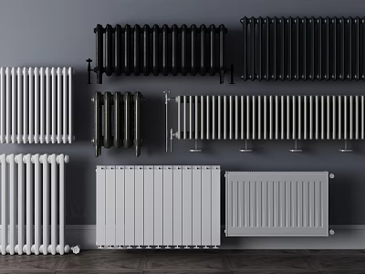 Various Styles Of Radiators With Black And White Designs For Modern Home Heating 3d model