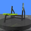 Outdoor Fitness Weight Bench With Green Padded Seat And Black Metal Frame On Circular Platform