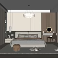 Modern Bedroom Interior Design With Double Bed Pendant Light And Wooden Bookshelves