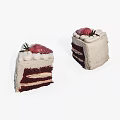 Two Slices of Red Velvet Cake with Creamy Layers and Fresh Strawberry Topping