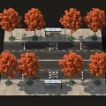 Vibrant Urban Streetscape With Orange Trees Bus Stops And BUS Lane Road
