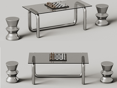 Calligaris Minimalist Metal Table and Chair Chess Game 3d model