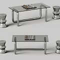 Stylish Chessboard Setup With Glass Tables And Stools 3d model